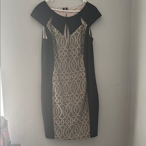 CB Casual Cream and Black Sheath Dress Cold Shoulder Mini 20
